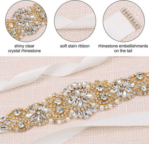 Women's Bridal Belt Rhinestone Wedding Sash Belts with Crystal Beads Pearls for Dresses and Gowns...