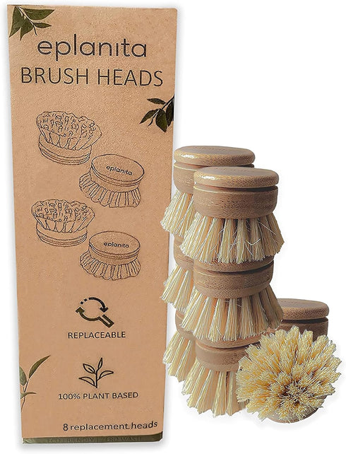 Replacement Brush Heads (Pack of 8) for Bamboo Dish Brush, Sisal Bristle Refills, Agave Cactus Fibres, Kitchen Eco Scrubber, Plastic Free Washing ...
