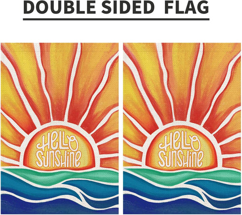 Hello Sunshine Summer Garden Flag Burlap 12x18 Inch Double Sided, Holiday Farmhouse Sign Small Flags Yard Outdoor Decor DF546...