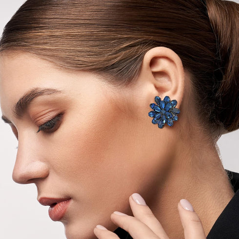 AeraVida Dazzling Chrysanthemum Flower Deep Blue Crystals Base Metal Clip on Earrings | Deep Blue Earring | Blue Flower Clip on Earrings |Chrysant...
