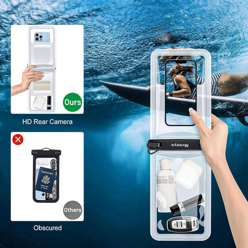 Niveaya [Up to 10.5" Large Floating Waterproof Phone Pouch - 2 Pack, Double Space Waterproof Phone Case with iPhone 15/14/13/12/ Pro Max/Pro/8 Plu...