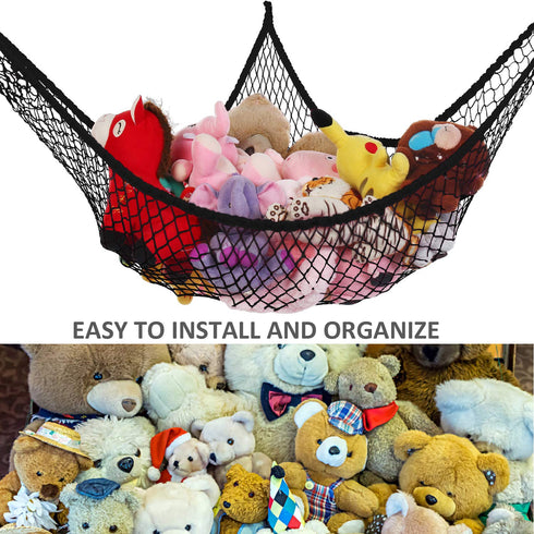Stuffed Animal Hammock, Jumbo Toy Storage Net 83" Wall Sling Corner Extra Large Kids Children Mesh Toy Net Organizer (Black, 83 Inch)...