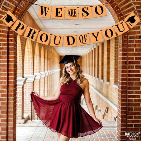KatchOn, We Are So Proud Of You Banner - Big, 14 Feet, No DIY | Congratulations Banner, Black Orange Grad Decorations | Congratulations Decoration...