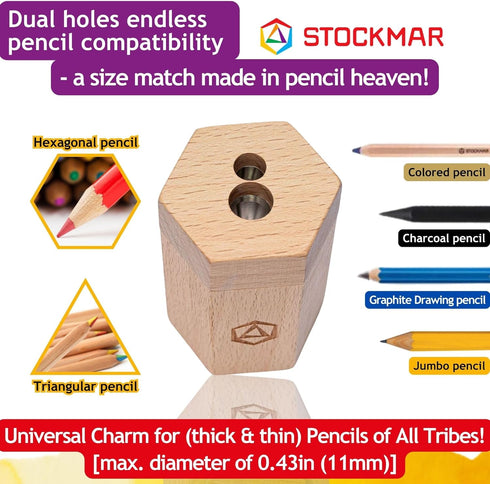 Stockmar Dual Pencil Sharpener FSC Lime Wood for Thin and Thick Pencils - Triangular and Hexagonal Shape - Colour Giants Stockmar, Waldorf Art Sup...