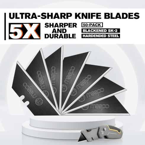 50-Pack Utility Knife Blades, Blackened SK-2 Razor Blades for Box Cutter Utility Knife, Never Rust Design, Extra Durable...