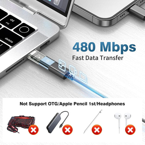 Male USB-C to Female Lightning Charger Adapter,2-in-1 100W PD Charging + Data Sync,Lightning to USB C Converter Connector for iPhone 15 Pro Max Pl...