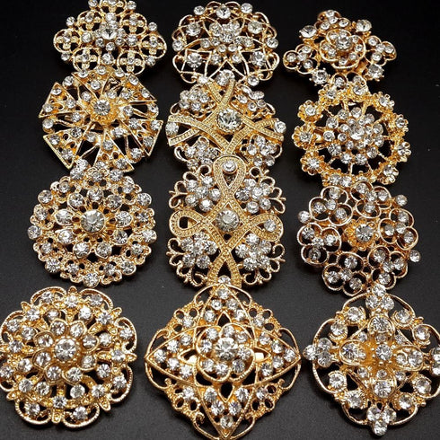 Lot 24pc Clear Rhinestone Crystal Flower Brooches Pins...