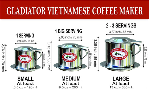 AMT 6.5 OZ Vietnamese Coffee Maker Coffee Filter, 2-3 Servings Phin, Screw Down Coffee Vietnamese Coffee Dripper for Vietnamese Style at Home Offi...