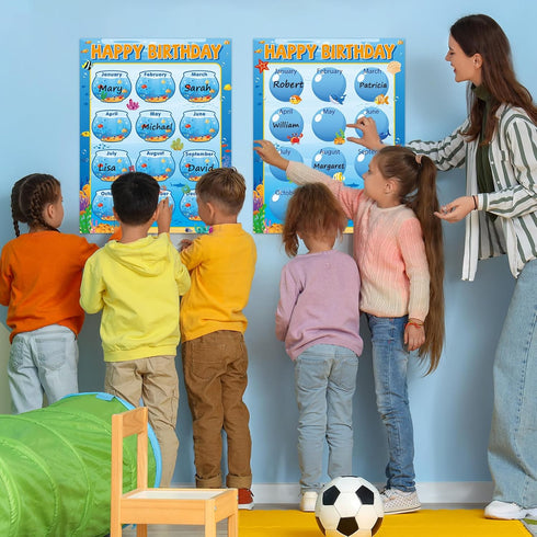 17.7 x 13.7 in Happy Birthday Chart Poster Set Under The Sea Calendar Birthday Classroom Decorations Ocean Animal Birthday Chart Bulletin Board Ba...