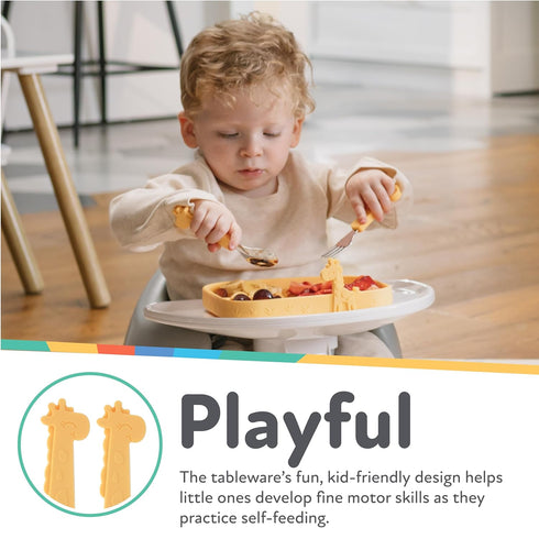 Nuby Animal Friends Silicone and Stainless Steel Fork and Spoon Set - 12+ Months - Yellow Giraffe...