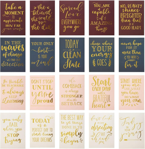 Paper Junkie 20 Pack Daily Motivational Quotes for Desk with Wooden Stand for Cubicle Decor, Inspirational Desk Supplies for Women Office, Teacher...