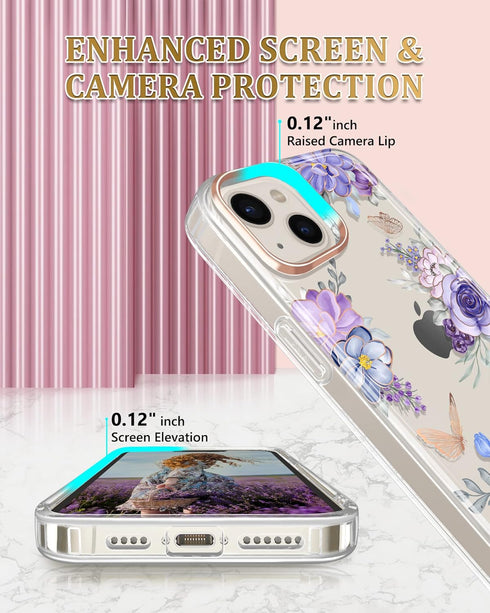 JIAXIUFEN Clear Case Compatible with iPhone 14 iPhone 13 Glitter Plating Flower Design Protective Shockproof Slim TPU Military Drop Protection Gir...