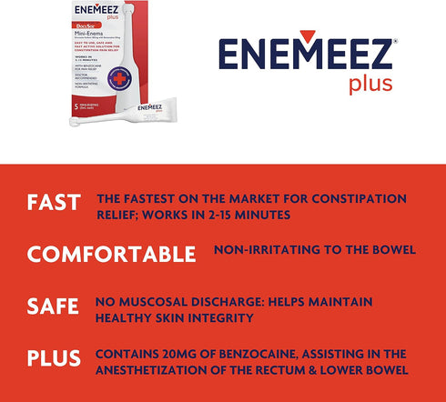 Enemeez Docusol Plus Docusate Sodium Enema - Clear 5 ml, 5 Count, Fast-Acting for Constipation...