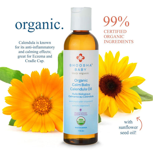 Shoosha Organic Calendula Oil French Lavender, for Babies, Real Calendula Oil, Calendula Massage Oil Moisturizer, Hypoallergenic, Gluten-Free, 100...