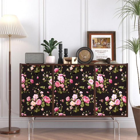 Black Floral Wallpaper Peel and Stick Wallpaper Vinyl Wallpaper Stick and Peel Pink Floral Contact Paper for Cabinets Waterproof Self Adhesive Wal...
