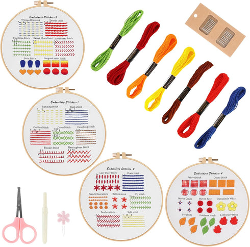 ROPCIA 4 Set Embroidery kit for Beginners with Embroidery Patterns, Needlepoint Kits for Beginners, Beginner Embroidery kit for Adults, Ideal Hand...