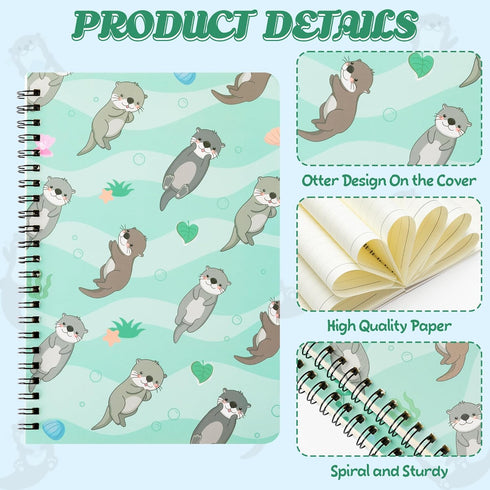 L1rabe 2 A5 Otter Spiral Notebooks Cute Funny Otter Rivers Fish Plant College Ruled Hardcover Notebooks, Travel Journal Diary Notepad for Kids Tee...