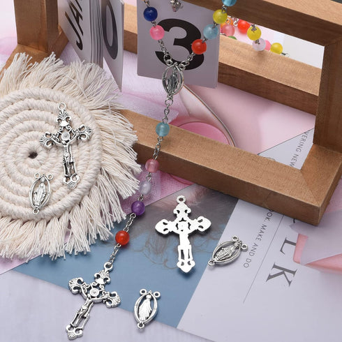 20Pcs Rosary Kits Cross and Center Medal Charms Tibetan Silver Alloy Catholic Jesus Maria Oval Links Pendant for Diy Jewelry Making Supplies...