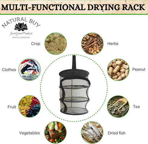 9 Inch 3 Level MICRO Hanging Dry Net Indoor/Closet Drying Rack for Herbs, Organizer, Freshner - Black Mash Screen with Top-to-Bottom Zipper - Apar...