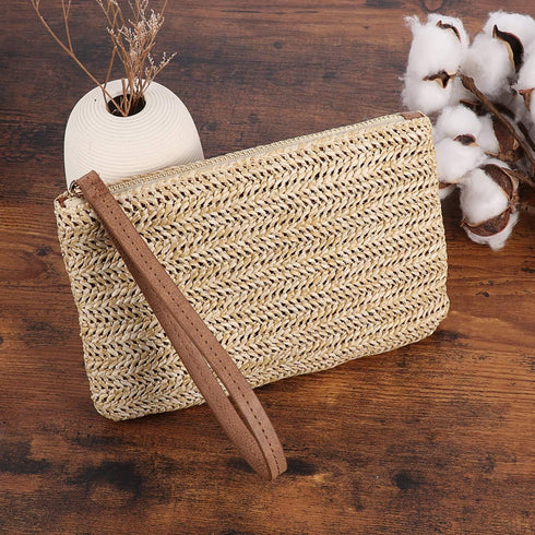 FENICAL Straw Clutch Bag Bohemian Zipper Wristlet Summer Beach Handbag for Women Girls...