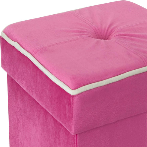 Simplify Velvet White Piping Folding Storage Ottoman, Toy Box Chest, Tufted Padded Seating, Bench, Foot Rest, Stool, Single, Pink...