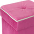 Simplify Velvet White Piping Folding Storage Ottoman, Toy Box Chest, Tufted Padded Seating, Bench, Foot Rest, Stool, Single, Pink...