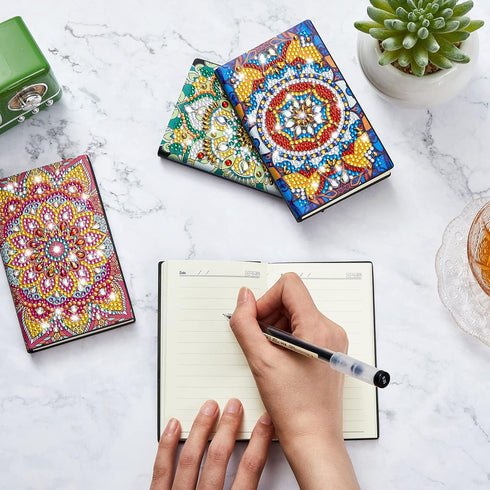 Patelai 4 Pcs Diamond Mandala Flower Notebook Kits 3 x 5 In DIY Mandala Cover Notebook Crystal Mandala Journal Notebook Sketchbook Notepad for Men...