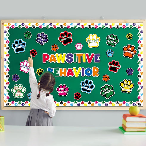 Dog Paw Bulletin Board Set Pawsitive Behavior Classroom Bulletin Board Decoration Dog Paw Prints Cutouts Trim Borders Paw Prints Cutouts for Educa...