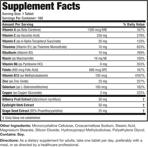 Bronson ONE Daily Vision Complete Eye Health Support Multivitamin Multimineral Supplement Formula, 180 Tablets...