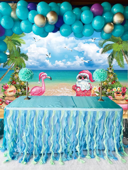 July Christmas Backdrop 8x6FT Tropical Flamingo Palm Tree Hawaiian Photography Background Summer Beach Santa Claus Party Decoration Supplies Photo...