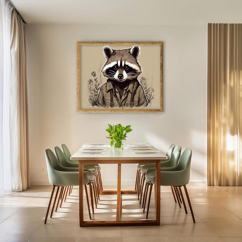 Posterizer 1 pcs- Portrait of a raccoon with clothes on-Art for Animal Lovers-Floral Botanical Art- Gift for Men Women Entrepreneur Teens-Living R...