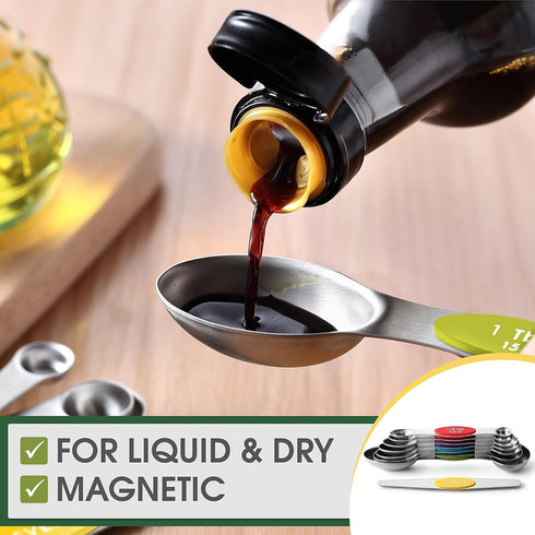 Spring Chef Stainless Steel Magnetic Measuring Spoons Set with Strong Magnets, Heavy Duty Metal Kitchen Essentials for New Home - Fits in Most Kit...