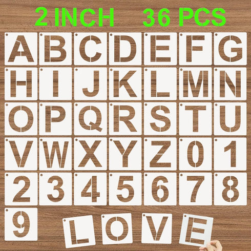 Alphabet Letter Stencils 2 Inch, 36 Pcs Reusable Plastic Letter Numbers Templates, Art Craft Stencil for Painting on Wood, Wall, Glass, Fabric, Ro...