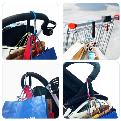 4 Pack Large Carabiner 5.5" D Style Click and Carry Bag Carrier Stroller Hooks(Light Blue and Rose red)...