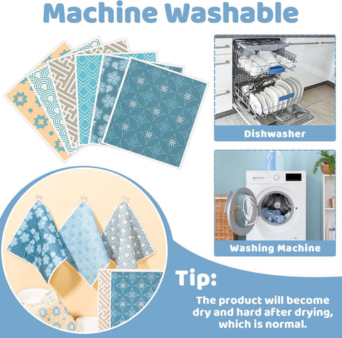 6 Pack Swedish Dishcloths for Kitchen,Swedish Dish Towels with Adhesive Clips, Reusable Paper Towels Washable Absorbent Cellulose Sponge Cloths,No...