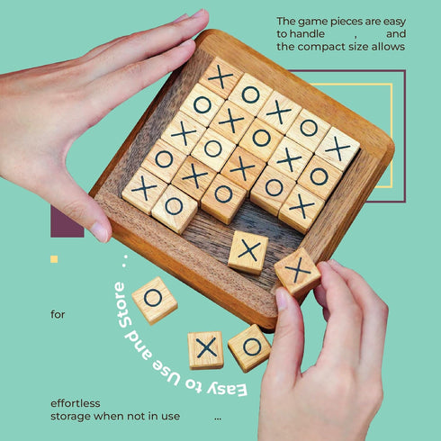 BSIRI Pushing Me Wooden Tic Tac Toe Game- Tabletop Board Games for Farmhouse Decor, Coffee Table Decor, Unique Gifts Fun Gifts for Adults. Perfect...