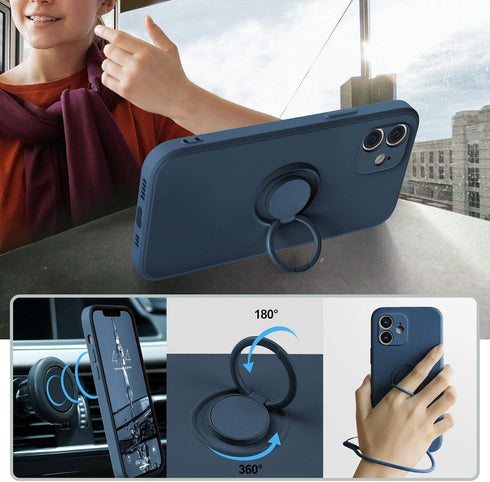 abitku Compatible with iPhone 12 Case, Silicone with 360°Ring Kickstand Holder (Support Magnetic Car Mount) Soft Silk Microfiber Cloth Designed fo...