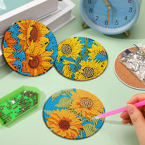 6 PCS Sunflower Diamond Painting Art Coaster Set Diamond Art Coasters Small Diamond Painting Coasters Kit Beginners Adults Art Craft Supplies...