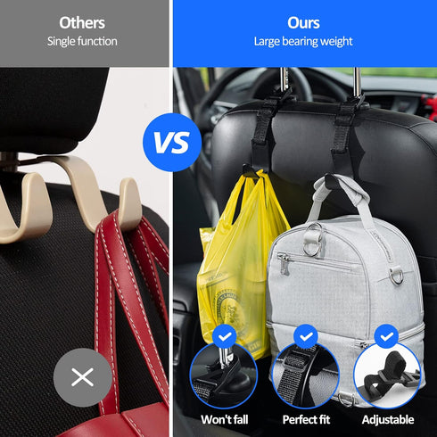 Adjustable Car Seat Headrest Hook, Universal Storage Headrest Hanger, Holder Hooks, Organizer for Vehicle, Strong and Durable Backseat Hanger Inte...