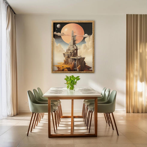 Posterizer 1 pcs-futuristic surreal scenary with mountain buildings-Abstract & Modern Art-Fantasy & Fiction Art-Gift for Art Lovers-Decor for Home...