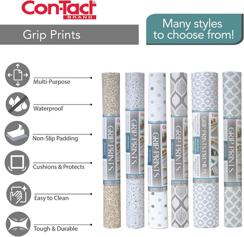 Con-Tact Brand Grip Prints Shelf Liner, Durable and Non-Adhesive Liners, Non-Slip Drawer and Cabinet Liner, 18" x 8', Beige Granite, Pack of 1 Rol...