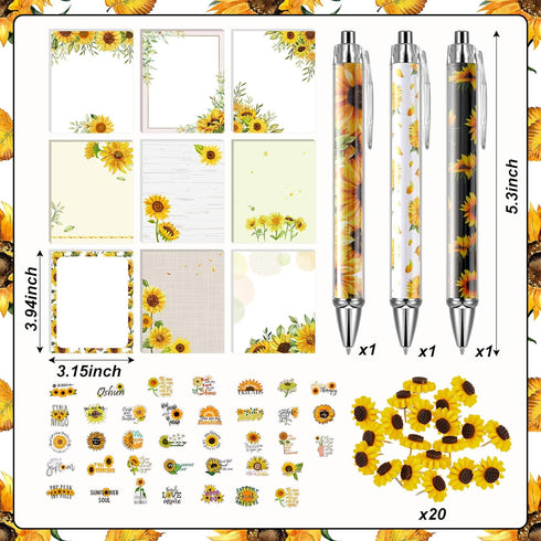 82 Pcs Sunflower Theme Office Supplies for Women Men Include 50 Sunflower Stickers 20 Sunflower Push Pins 3 Sunflower Pattern Retractable Pen 9 Su...
