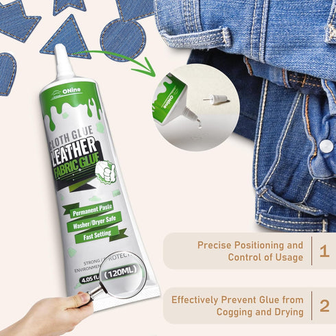 ONine 120ml Fabric Glue, Cotton, Linen, Denim, Polyester, Doll Repair with Permanent Transparent Fabric Glue, Washable Garment Glue, 24 Hours Dry ...