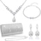 4 Pieces Rhinestone Jewelry Set with Purse for Women Sliver Bling Prom Crystal Jewelry Set With Glitter Rhinestone Necklace Choker Bangle Dangle E...