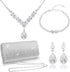 4 Pieces Rhinestone Jewelry Set with Purse for Women Sliver Bling Prom Crystal Jewelry Set With Glitter Rhinestone Necklace Choker Bangle Dangle E...