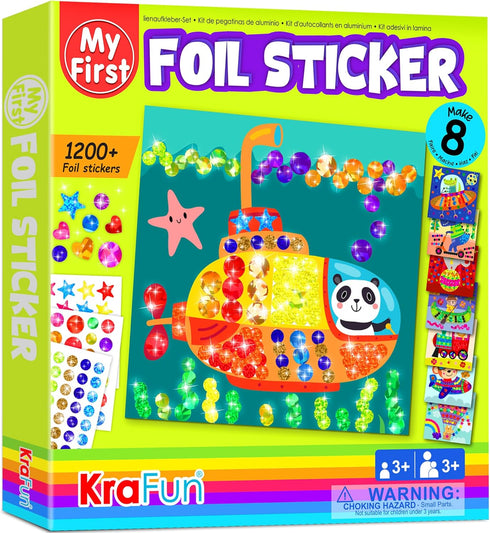 KRAFUN My First Foil Sticker Kit, 8 No Mess Art for Kids, 1200 pieces Animal Craft Kits & Supplies, DIY Gem Sticker Creative Activity, Easter Gift...