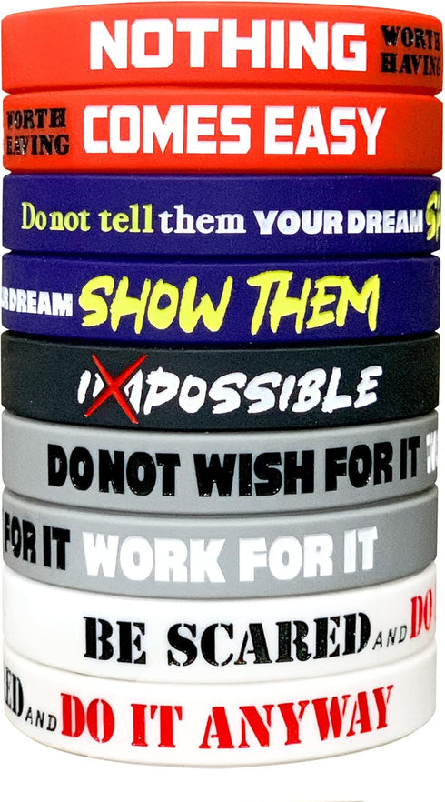 12 Pack Motivational Wristbands for Men, Women & Teens, 12x8” Silicone Bracelets with Inspirational Quotes, Unisex Adult Design for men, gifts for...