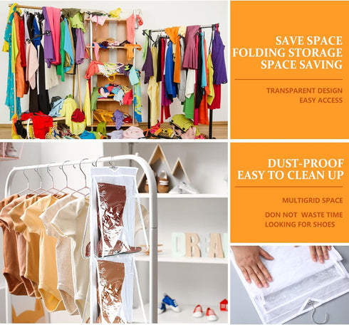 Sets 16 Large Clear Pockets Fabric Dual Sided Hanging Shoe Rack for Closets Hanging Shoe Organizer for Closet with Rotating Hanger Boot Organizer ...