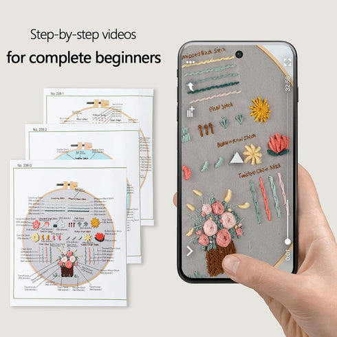 Embroidery Kit for Beginners Adults: 3 Embroidery Kit, Includes Stamped Patterns, Hoop, Needles and Color Threads, Full Range Accessories, Cross S...