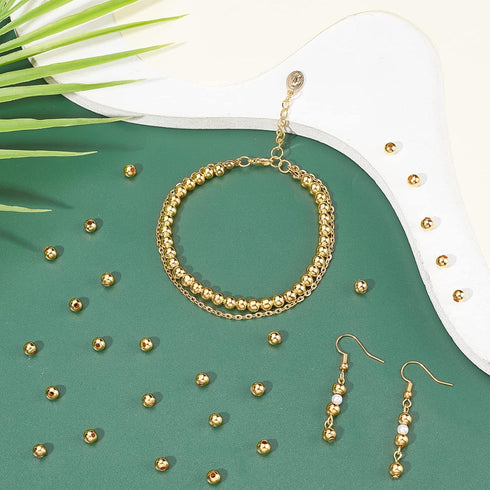PH PandaHall 800pcs Smooth Round Spacer Beads, 5mm Gold Plated Iron Beads Seamless Gold Ball Loose Metal Beads for Necklace, Bracelet, Earring Mak...